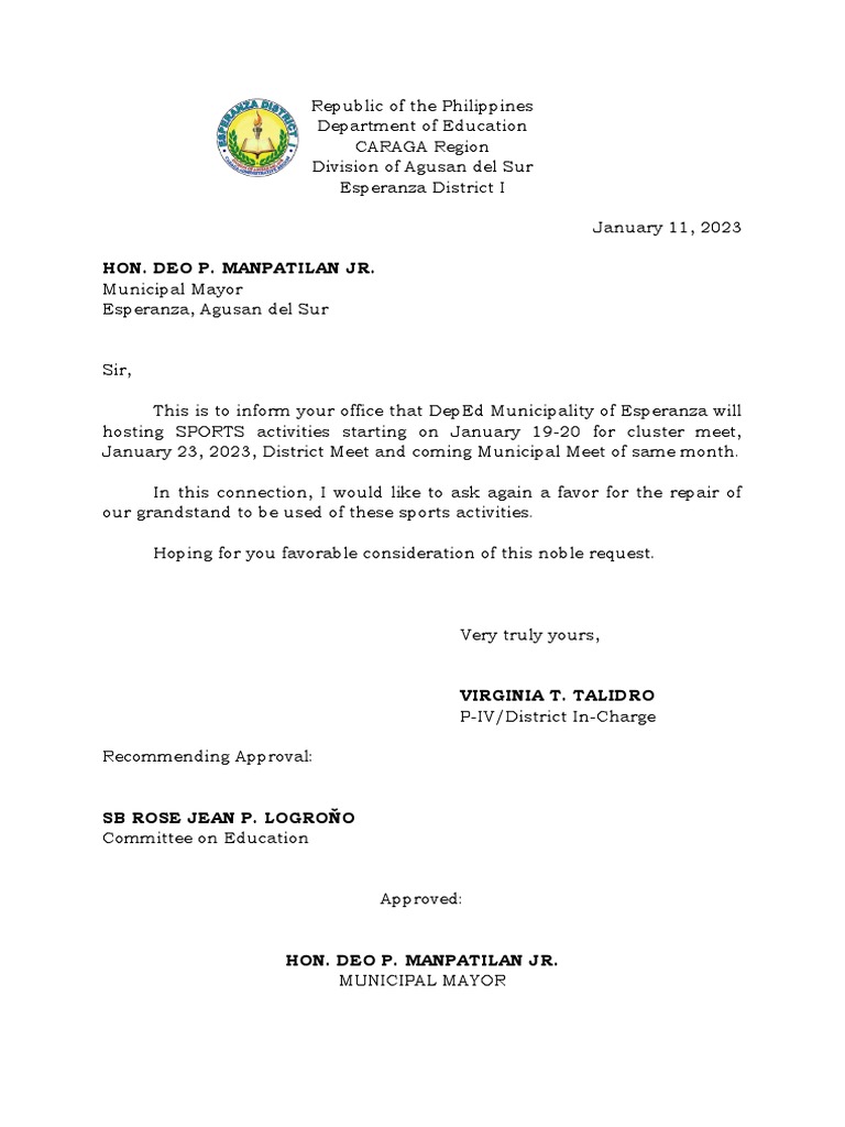 Letter of Request To Mayor Deo | PDF