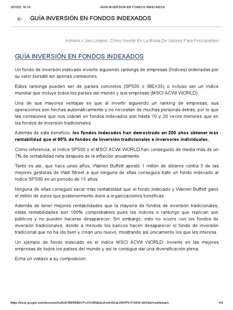 Guía Inversión en Fondos Indexados | PDF | Fondo de inversión ...