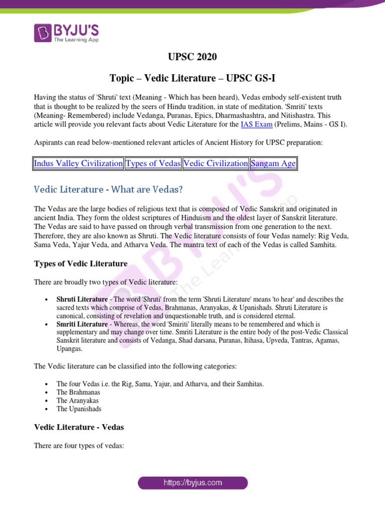 Vedic Literature UPSC Notes | PDF | Vedas | Upanishads