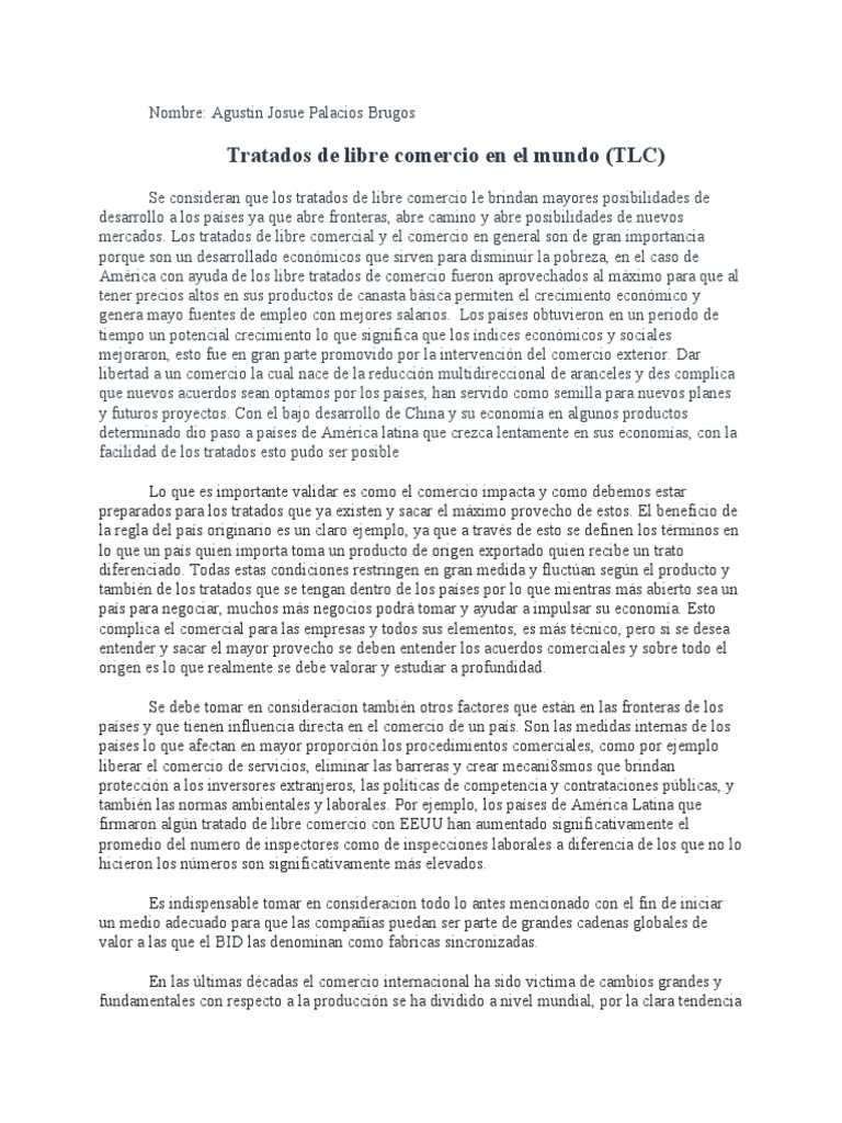 Tratado De Libre Comercio En El Mundo Pdf Comercio Acuerdo De