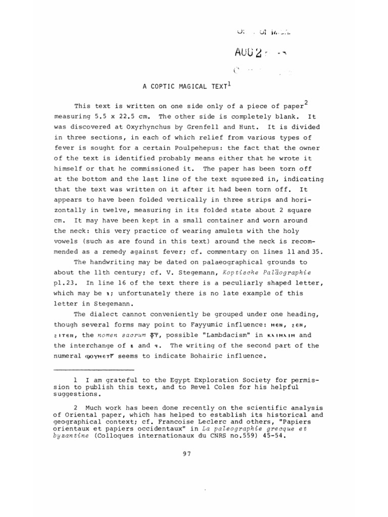 A Coptic Magical Text | PDF