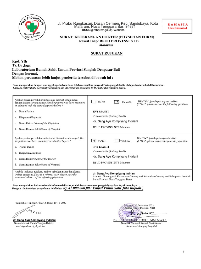 Surat Rujukan RSUD Provinsi NTB | PDF