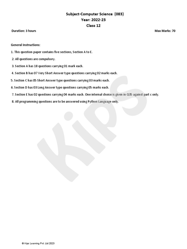 083 - CS - With - Python - Class 12 - Sample Paper 1 - Solved | PDF ...