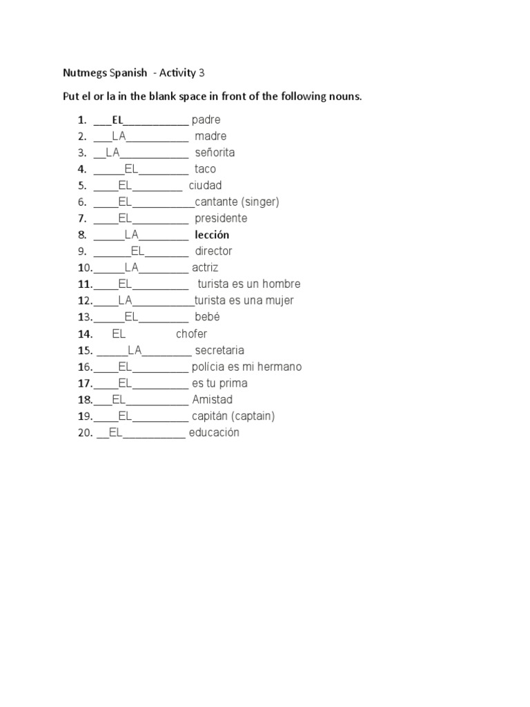KELISHA's Nutmegs Spanish Activity 3 PDF