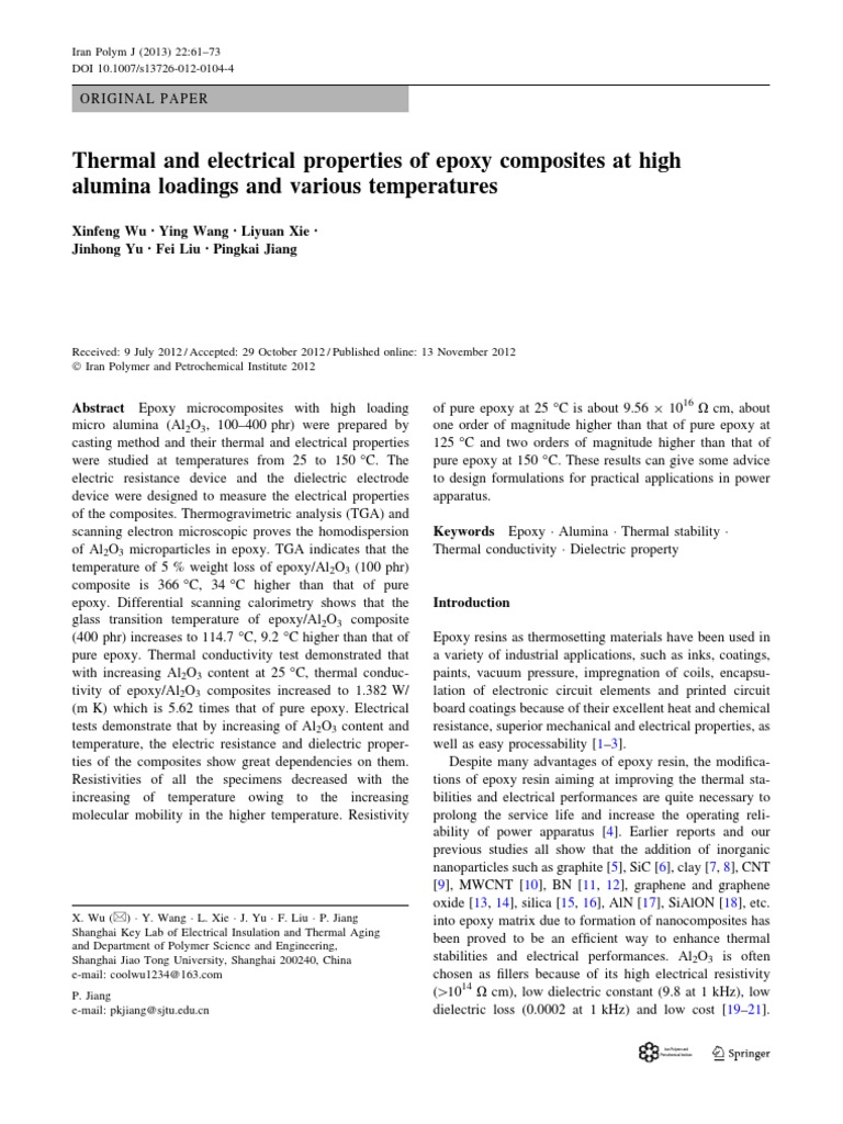 Thermal and Electrical Properties of Epoxy Composites at High Alumina ...