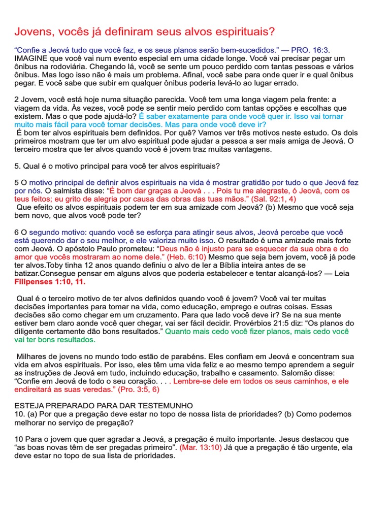 Jovens, Vocês Já Definiram Seus Alvos Espirituais | PDF | Pastor | YHWH