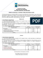 Edital retifica provas objetivas concurso público Oriximiná PA