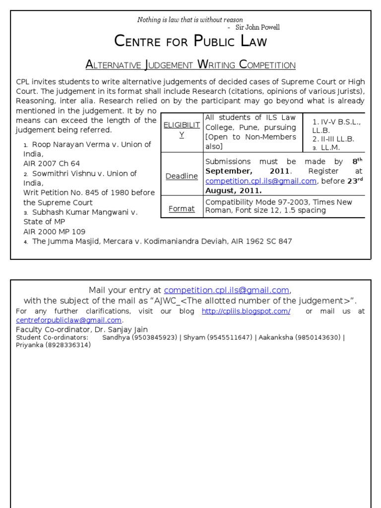 Alternative Judgement Writing Competition | PDF
