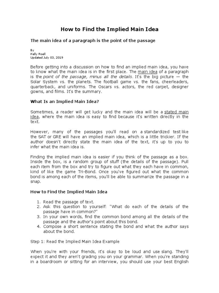 Implied Main Idea Meaning
