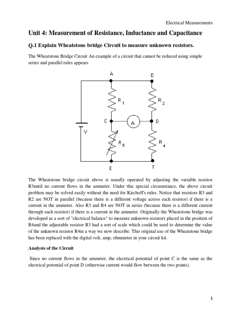 Electrical Measurement Bridges Explained | PDF | Resistor | Inductance
