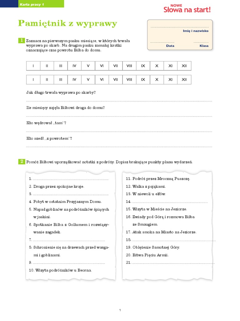 Test Sprawdzający Dla 6 Klasy Hobbit Tam Iz Powrotem Pdf Hobbit Czyli Tam I Z Powrotem Lektura Obowiazkowa Karta Pracy 1 Do
