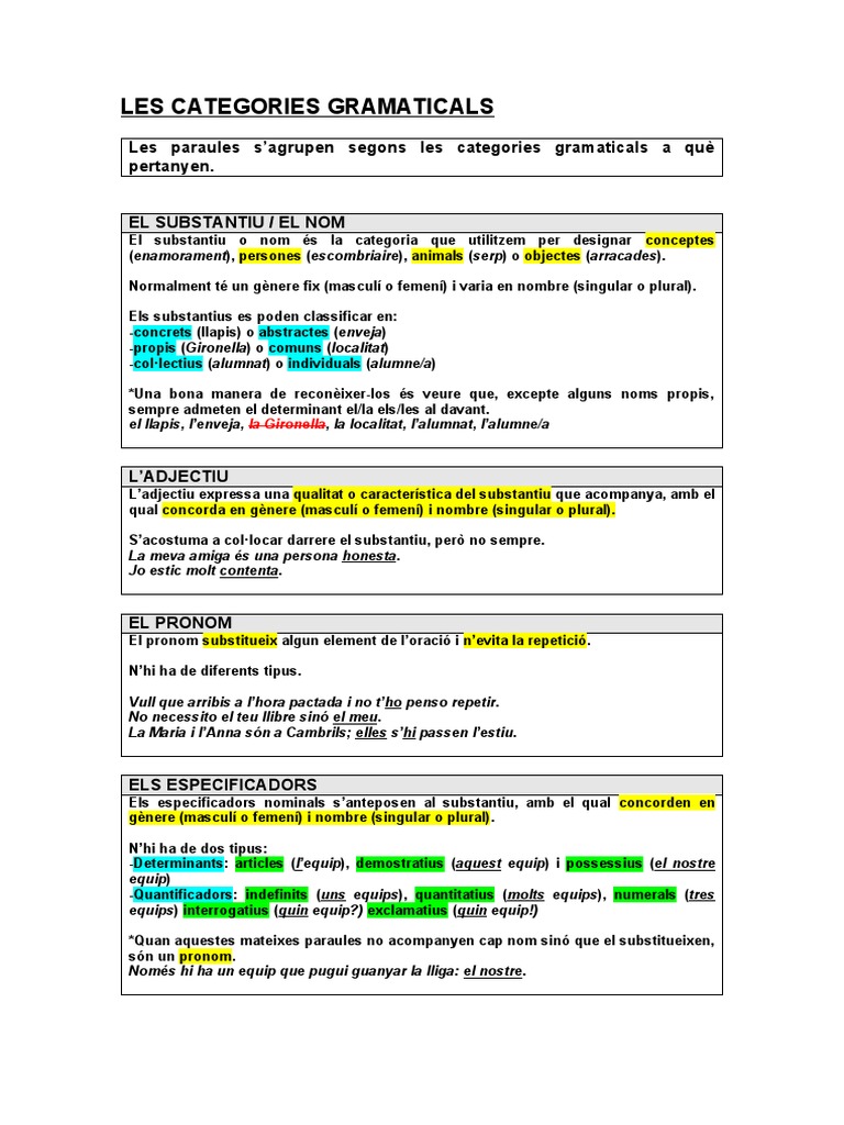 Categories Gramaticals | PDF