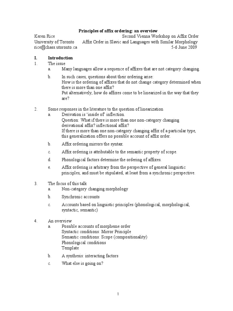 Affix Ordering in Non-Category Morphology | PDF | Morphology ...