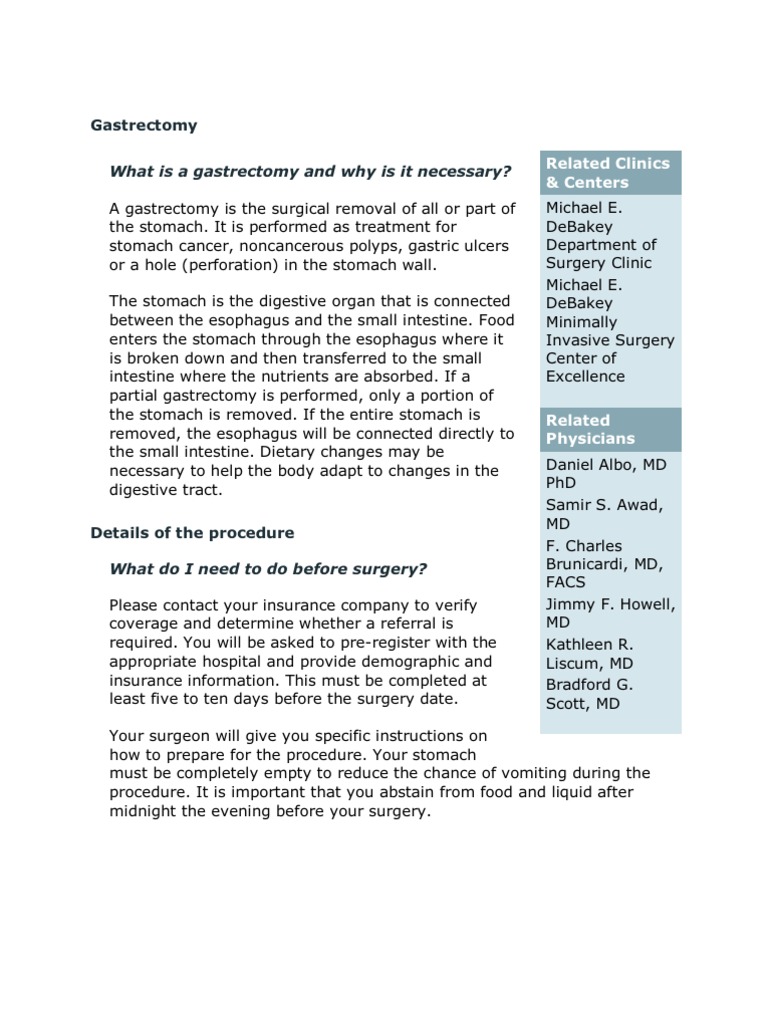 Gastrectomy | PDF | Peptic Ulcer | Surgery