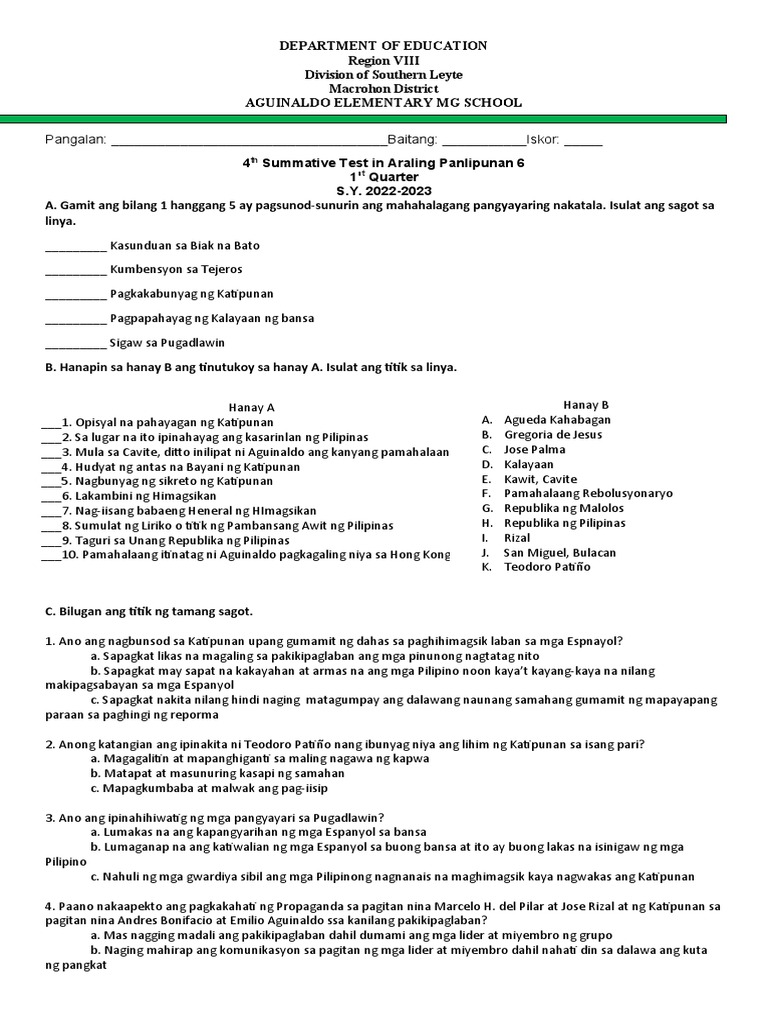 4th Summative Test In Ap6 Pdf