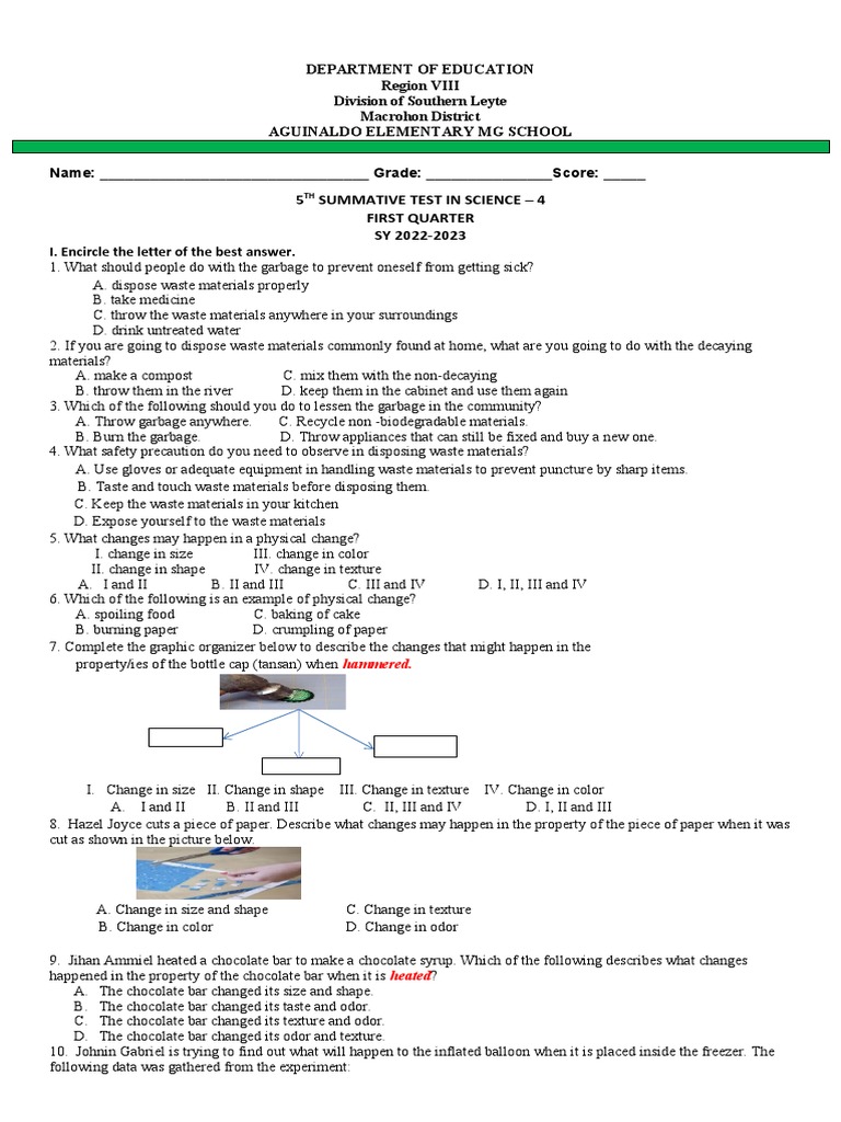 5th Summative Test In Science 4 Pdf Water Refrigerator
