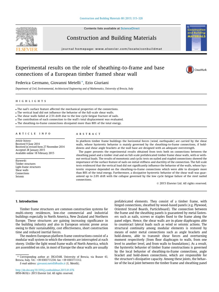 Experimental Results On The Role of Sheathing-To-Frame and Base ...