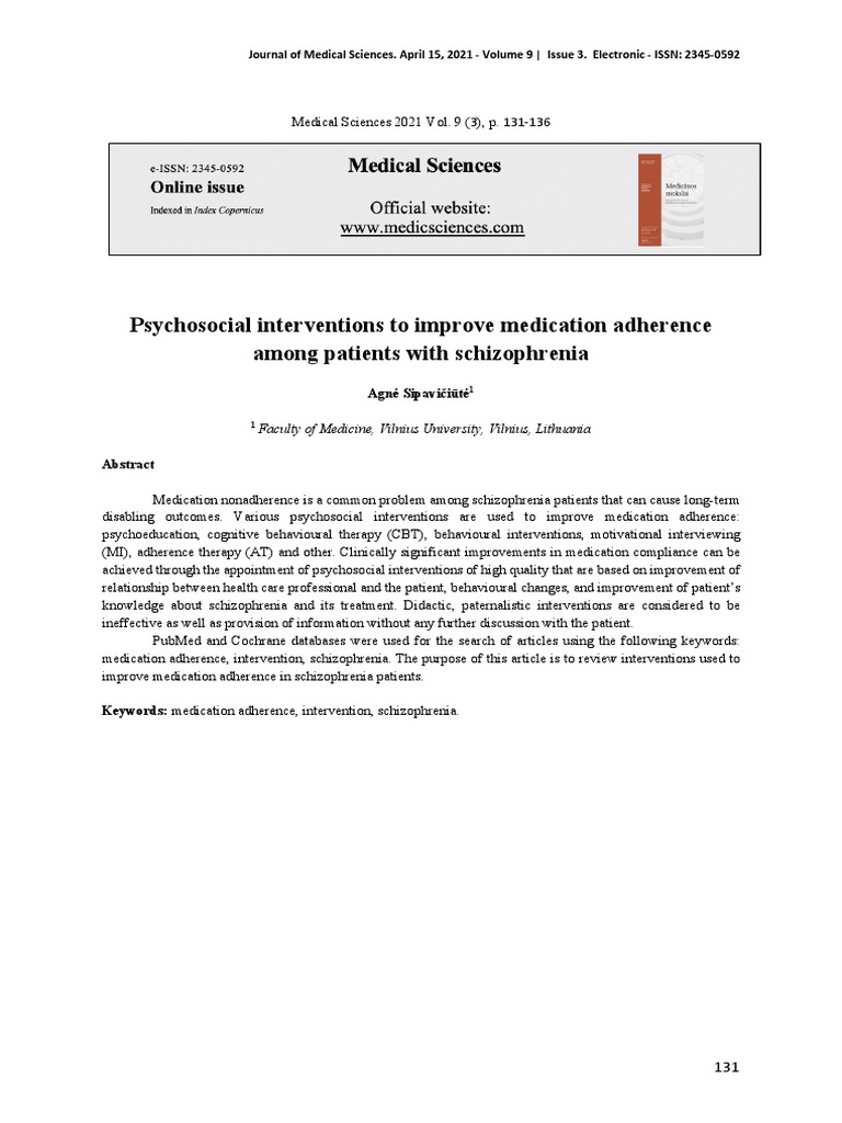 Psychosocial Interventions To Improve Medication Adherence Among