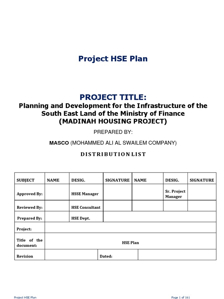 HSE Plan for Madinah Housing Project | PDF | Occupational Safety And ...
