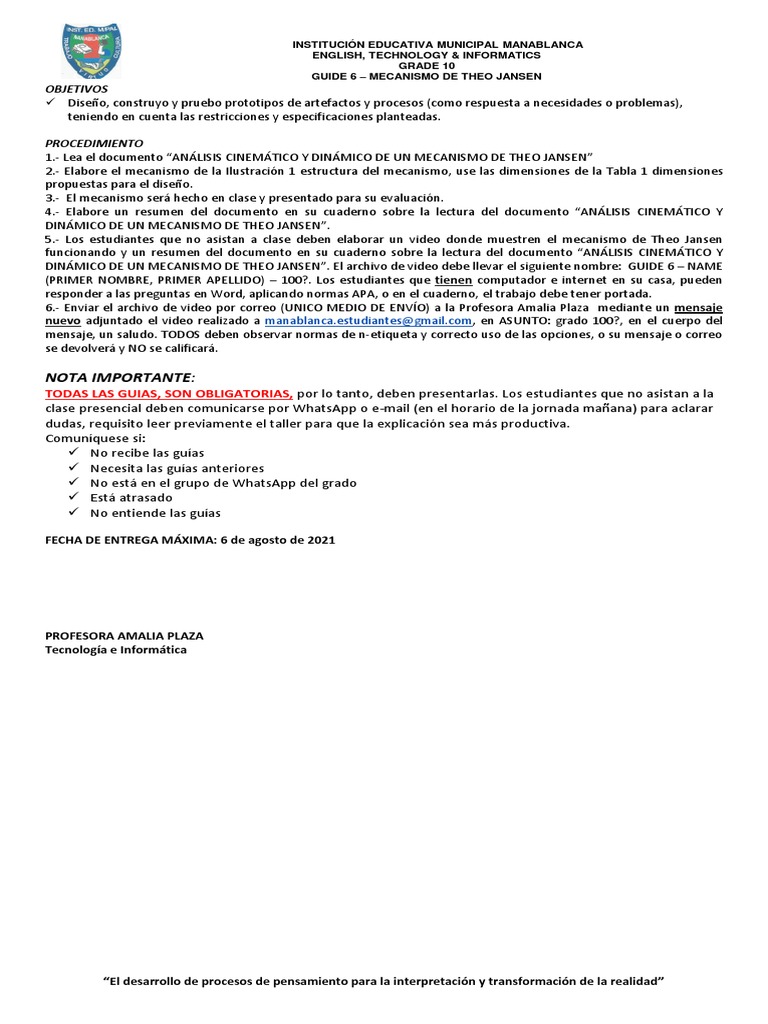Grade 10th Guide 6 Mecanismo De Theo Jansen Pdf Software