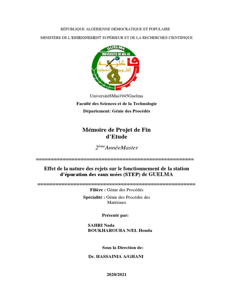Avis sur le Dr Sahri et son mémoire | PDF | Eaux usées | Épuration des eaux