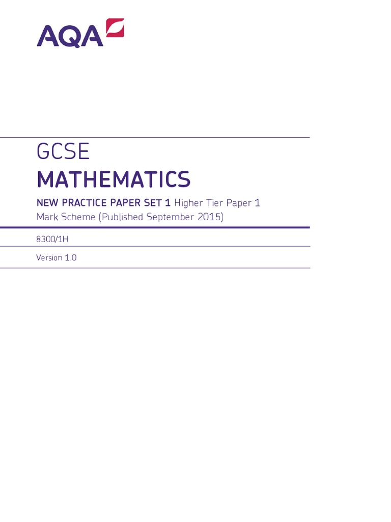 AQA 83001H New Practice Paper Set 1 MS Sept 15 | PDF