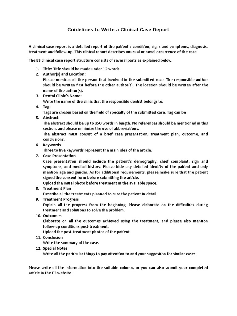 Guidelines To Write A Clinical Case Report PDF