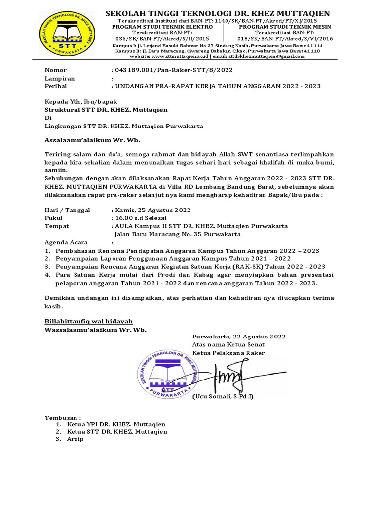 Undangan Pra-Raker Tahun 2022 | PDF