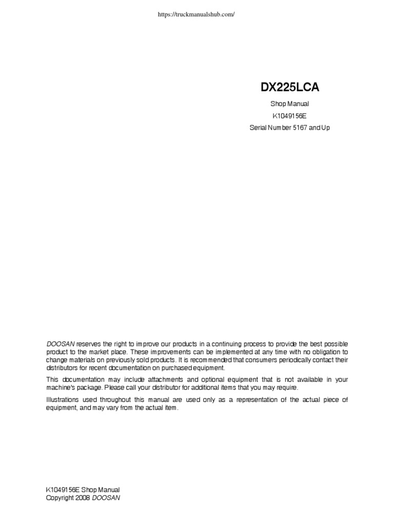 Doosan DX225LCA Workshop Manual | PDF | Safety | Elevator