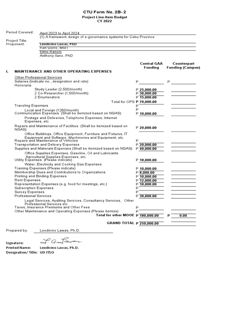 Proposed budget for the a framework design of e governance systems for