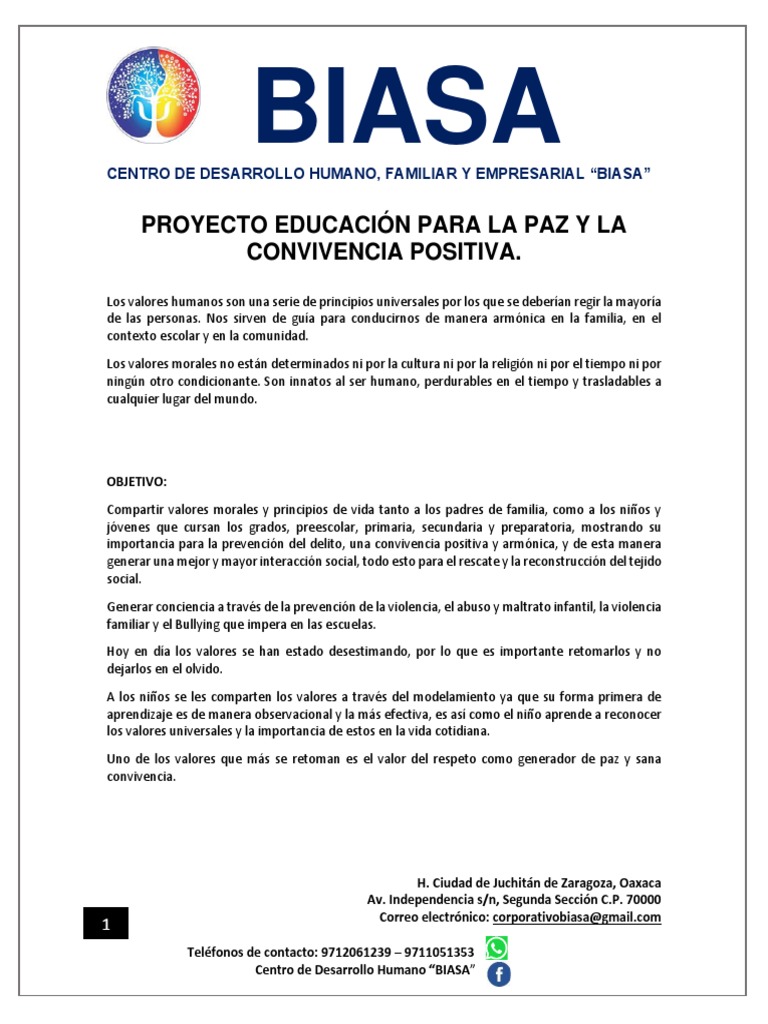 Proyecto Educación para La Paz y La Convivencia Positiva | PDF ...
