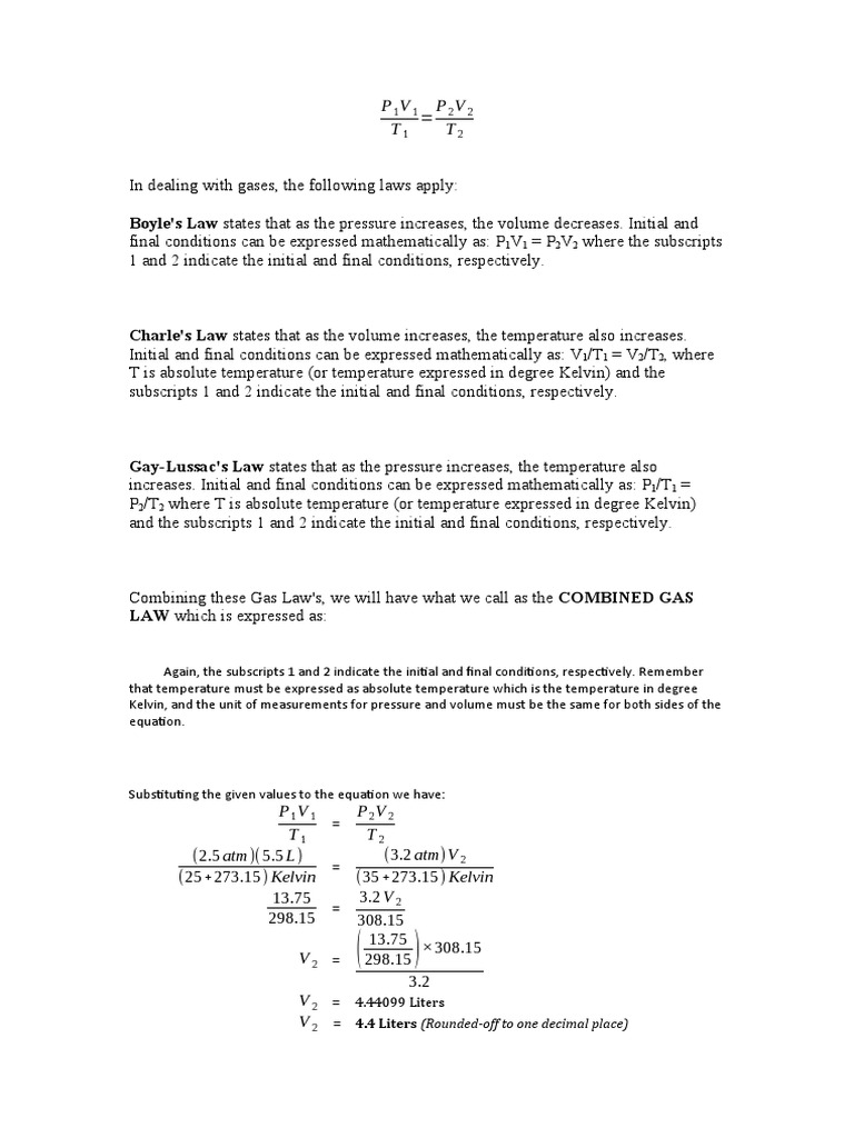 Combined Gas Law PDF