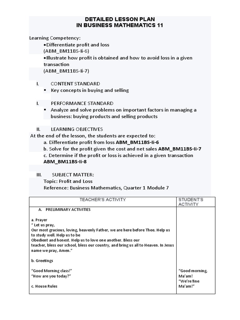 Detailed Lesson Plan | PDF