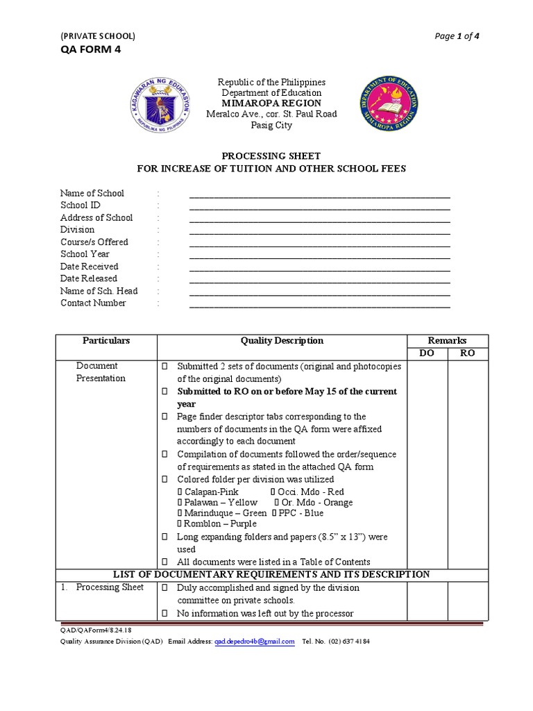 Private School Qa Form 4 | PDF