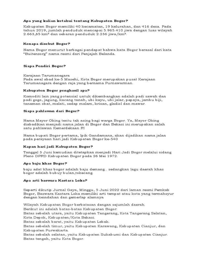 Sejarah Kab - Bogor | PDF
