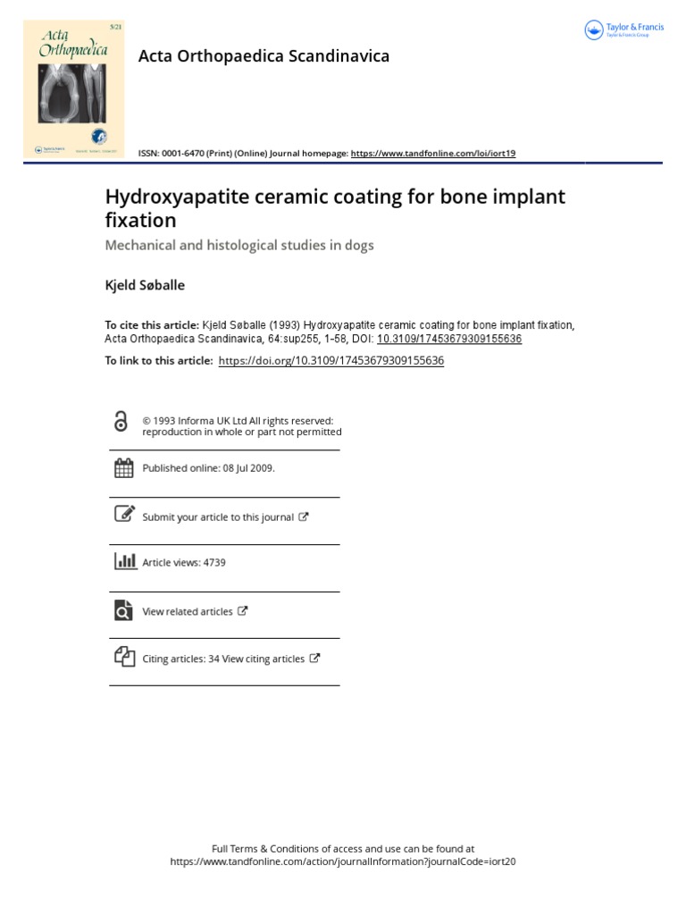 Hydroxyapatite Ceramic Coating For Bone Implant Fixation Pdf