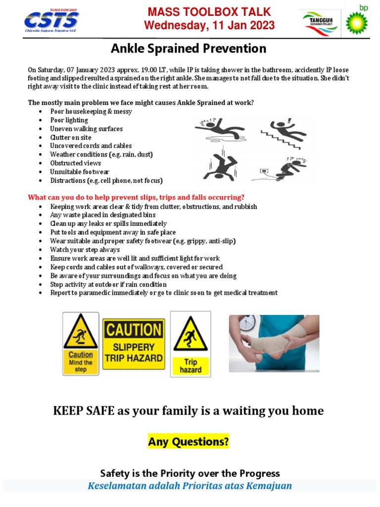 CSTS Toolbox Talks Angkle Sprained Prevention PDF Hygiene Safety