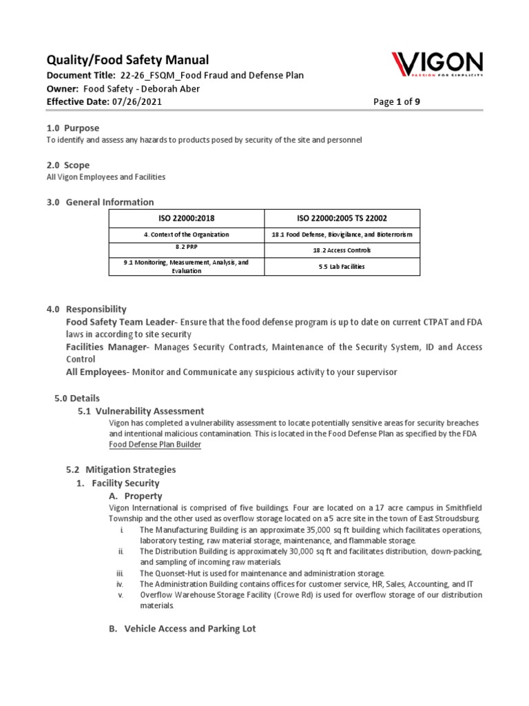Food Fraud and Defense Plan Overview | PDF | Computer Network ...