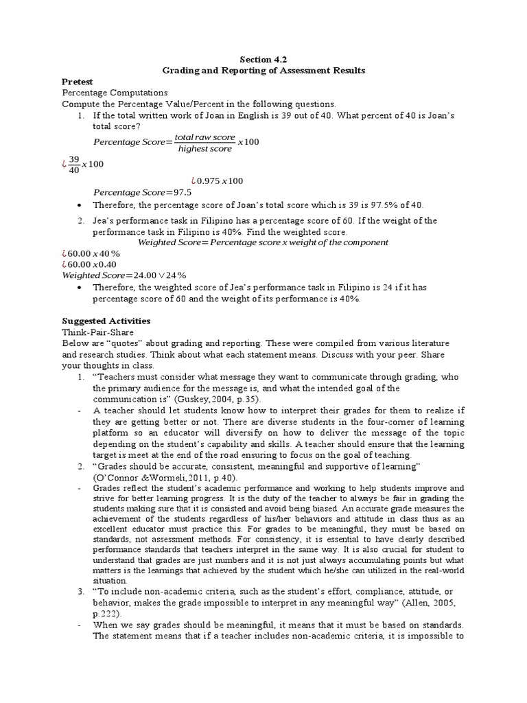 AL 4.2 - Grading and Reporting of Assessment Results | PDF