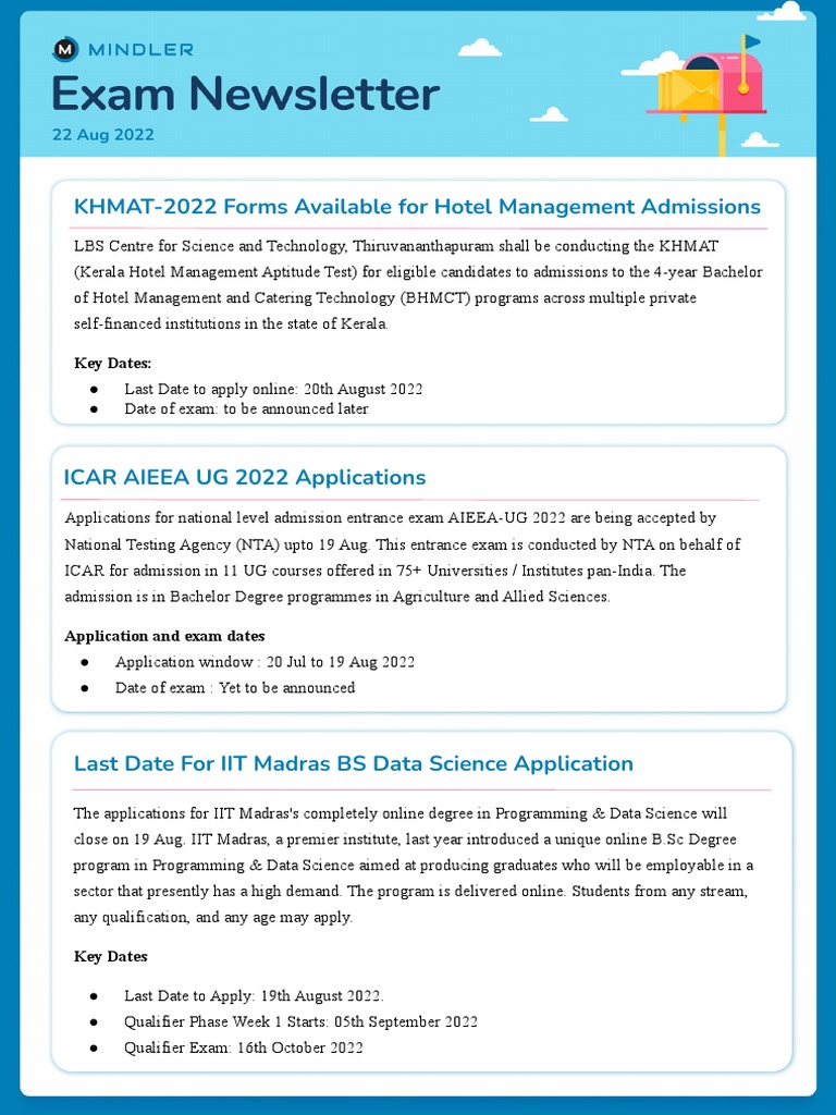 Mindler Exam Newsletter 22 Aug'22 | PDF | University And College ...