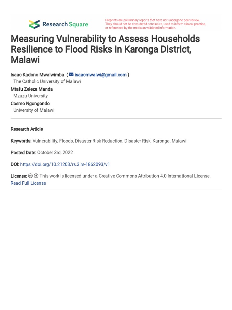 Measuring Vulnerability To Assess Households Resil Pdf Logistic