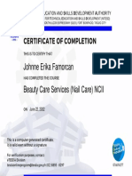 Beauty Care Services NCII Certificate