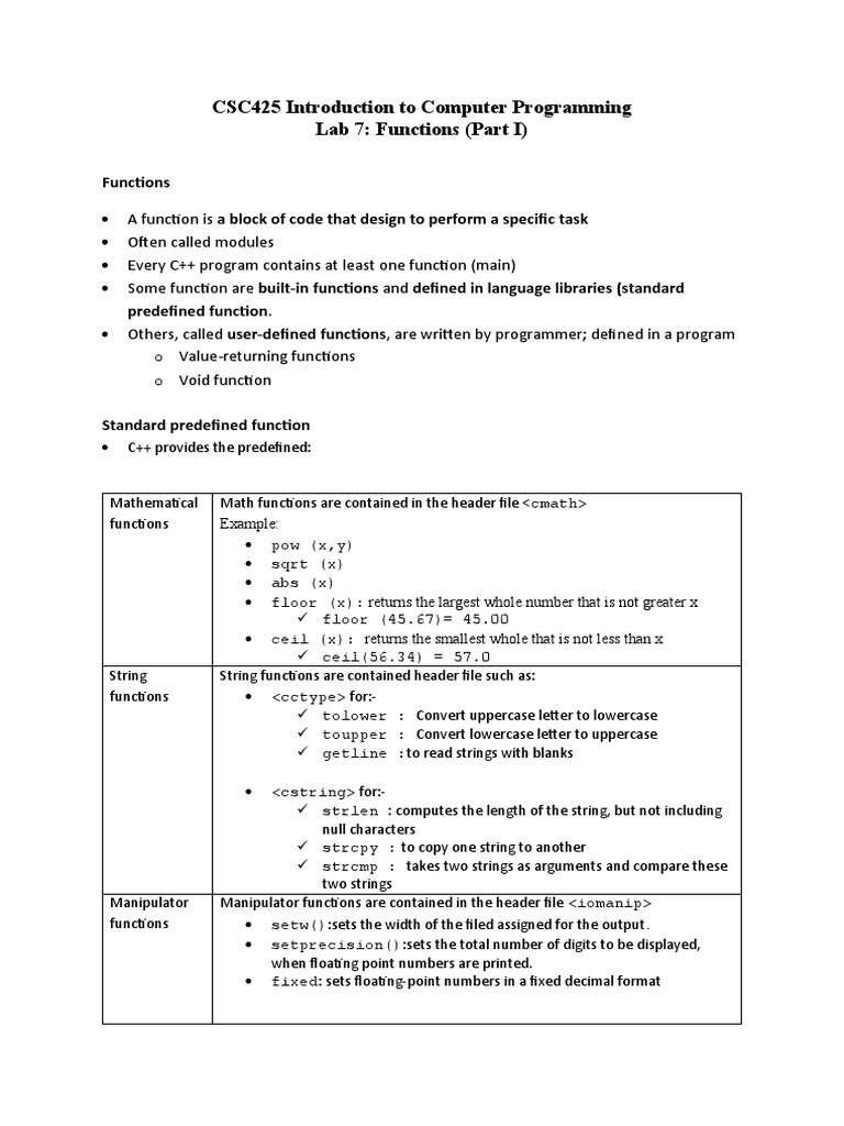C++ Functions: User-Defined & Predefined | PDF