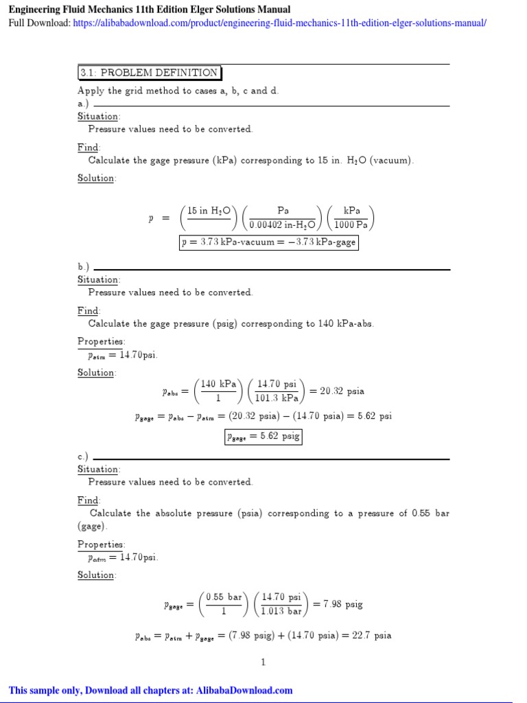 Fluid Mechanics Pressure Calculations | PDF | Pressure | Pressure ...