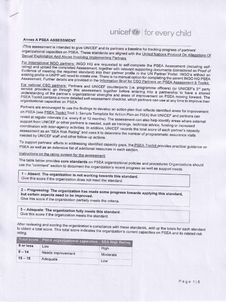 Annex A PSEA ASSESSMENT PDF