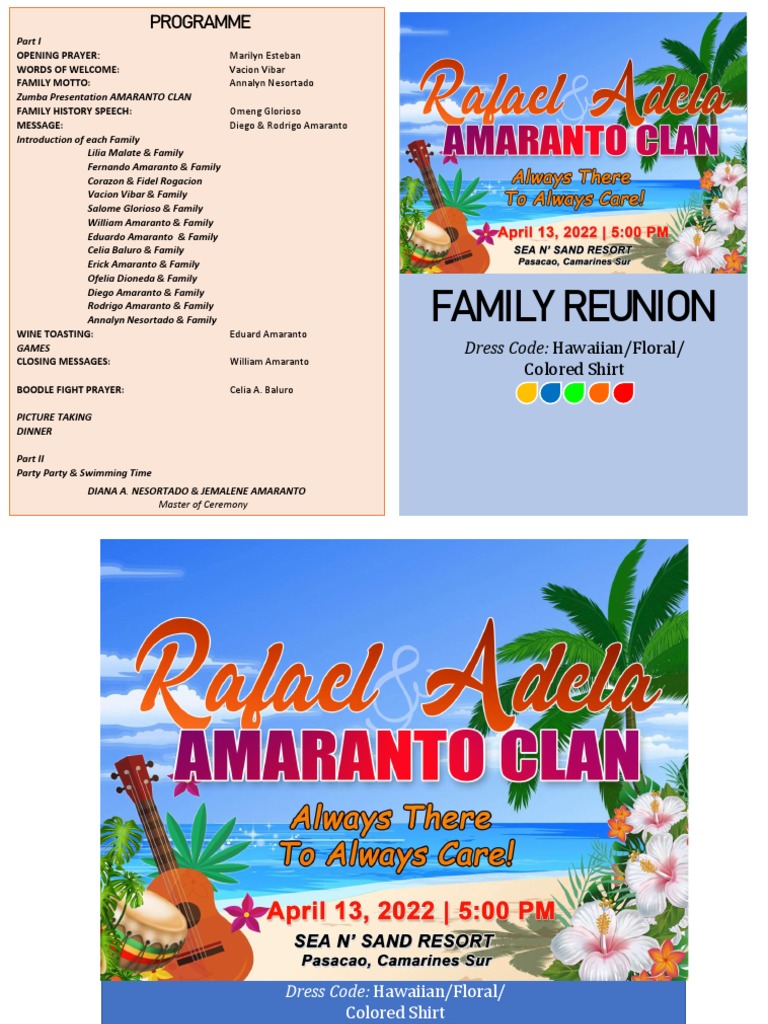 Amaranto Clan Family Reunion Programme | PDF