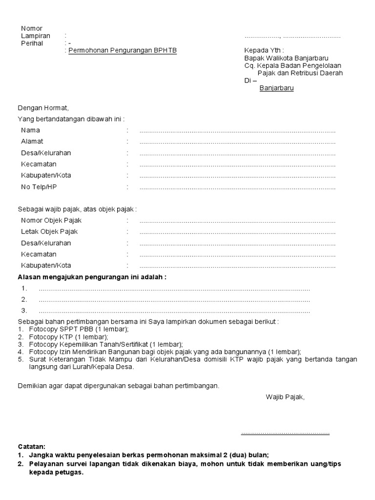 Surat Permohonan Pengurangan BPHTB PDF