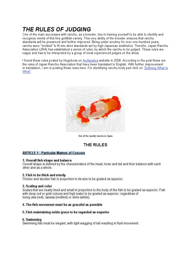 THE RULES OF JUDGING Ranchu | PDF | Fish