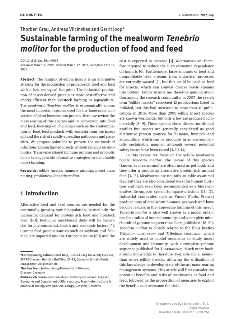 Sustainable Farming of The Mealworm PDF Allergy Probiotic