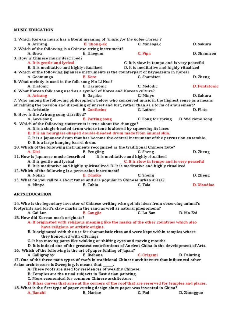 Asian Music and Arts Education Quiz | PDF | Pregnancy